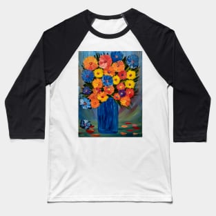 A beautiful bouquet of mixed flowers in a glass and gold vase . Using my favorite colors as vibrant background Baseball T-Shirt